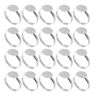 Miangastore 20pcs Adjustable Blank Ring Findings For Jewelry Making Metal Rings Base With Round Pad Metal Rings Base Adjustable Blank Ring Finding