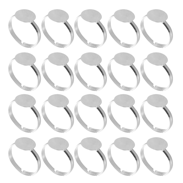 Miangastore 20pcs Adjustable Blank Ring Findings For Jewelry Making Metal Rings Base With Round Pad Metal Rings Base Adjustable Blank Ring Finding