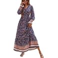 thumbnail image 1 of Robe Maxi à Manches Longues pour Femmes - Col en V, Décontractée, Boutonnée, Bohème, à Imprimé Floral, Automne, Longues Robes, 1 of 6