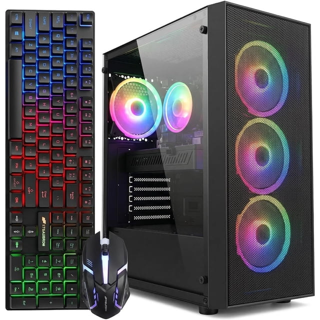 STGAubron Gaming PC Desktop Computer, Intel Core i7 8th Gen up to 4.1G, Radeon RX 580 8G, 16G DDR4, 512G SSD, WiFi 6, BT 5.2, RGB Fan x4, Windows 11 Home