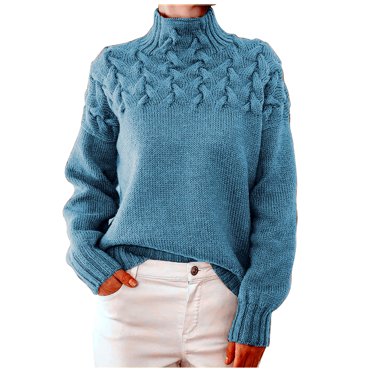 CFLVAEK Chandails en Tricot Torsadé pour Femmes 2025 Chemises Décontractées à Col Roulé Automne Coupe Ample Manches Longues Chandail Chaud Couleur Unie Hauts Automne Hiver
