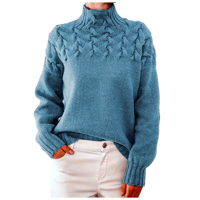 Besolor Chandails à Col Roulé pour Femmes Manches Longues Décontractées Tricot Torsadé Pull Ample Automne Hiver