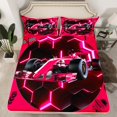 thumbnail image 1 of YST Race Car Bed Sheets Twin Neon Hot Pink Black Honeycomb Bedding Set For Kids Girls Teen,Racing Games Fitted Sheet Racing Helmet Wheel Checkered Flag Bed Sheet For All Season, 1 of 4