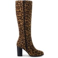thumbnail image 3 of Unique Bargains Bottes Hauteur Genou à Bout Rond à Talon Bloc pour Femme Léopard US 7, 3 of 7