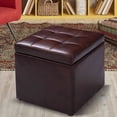 thumbnail image 1 of Costway Pouf Ottoman Cube Boîte de Rangement Siège de Salon Repose-Pieds avec Dessus à Charnière Brun, 1 of 9