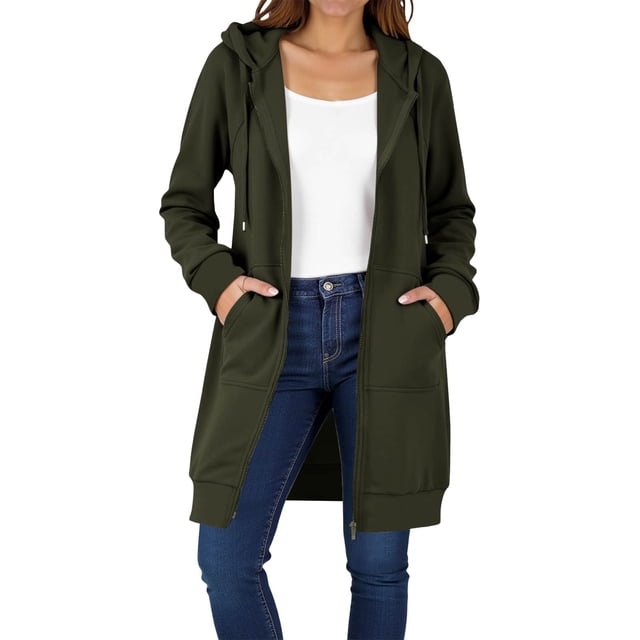 HAiming Womens over Size Solid Color Long Hoodie Jacket Casual Long Sleeve Drawstring Hooded Sweatshirt