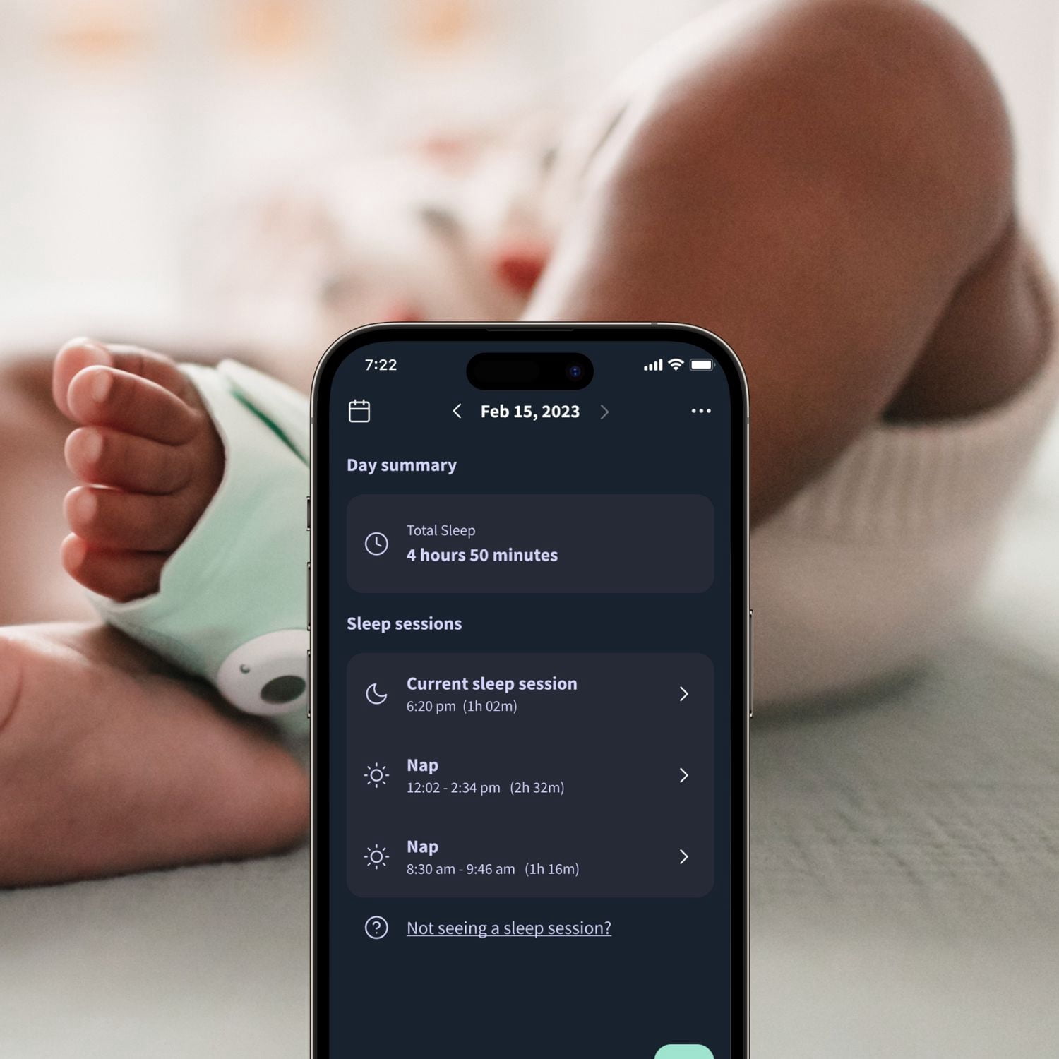 Owlet Dream Sock - Smart Baby Monitor with Sleep Quality Indicators Including Movement, Heart Rate and Average Oxygen Levels- Mint