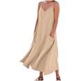 thumbnail image 2 of Liquidation Horkkom Robe en Lin Femme Col en V Couleur Unie Robe Maxi Été Décontractée Sans Manches Longues Robes avec Poches m, 2 of 6
