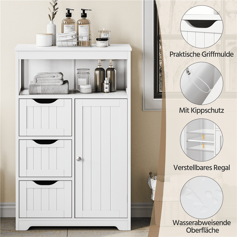 FullFurnique Armoire de Rangement Autoportante en Bois pour Salle de Bain avec Tiroirs, Blanc
