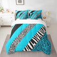 thumbnail image 2 of Leopard Print Bed in a Bag Queen Comforter Set 7 Piece,Zebra Stripes Teal Sriped Patchwork Bedding Sets Cheetah Wild Animal Skin Sheet Set with Comforter, 2 of 5