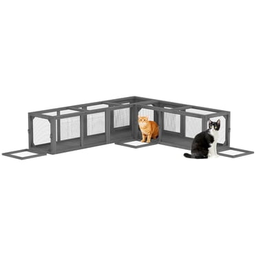 PawHut 98" Cat Tunnel Outdoor with Combinable Design, Doors, Dark Grey