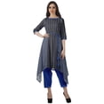 thumbnail image 1 of Moomaya Asymmetric Kurti With Pant Indian Tunic Tops Printed Kurti Set For Women, 1 of 6