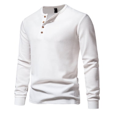 Ketyyh-chn99 Chemises de Golf Hommes Vêtements d'Automne Vêtements d'Automne et d'Hiver pour Hommes Nouveau T-Shirt à Manches Longues à Col Rond sous-Couche T-Shirt à Manches Longues à Quatre Boutons Blanc,2TG