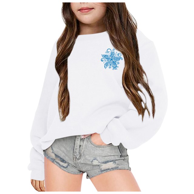 MEZZALL Sweat à Capuche à Manches Longues Imprimé Fleuri Mode Décontractée pour Filles, Blanc, 5-6 Ans