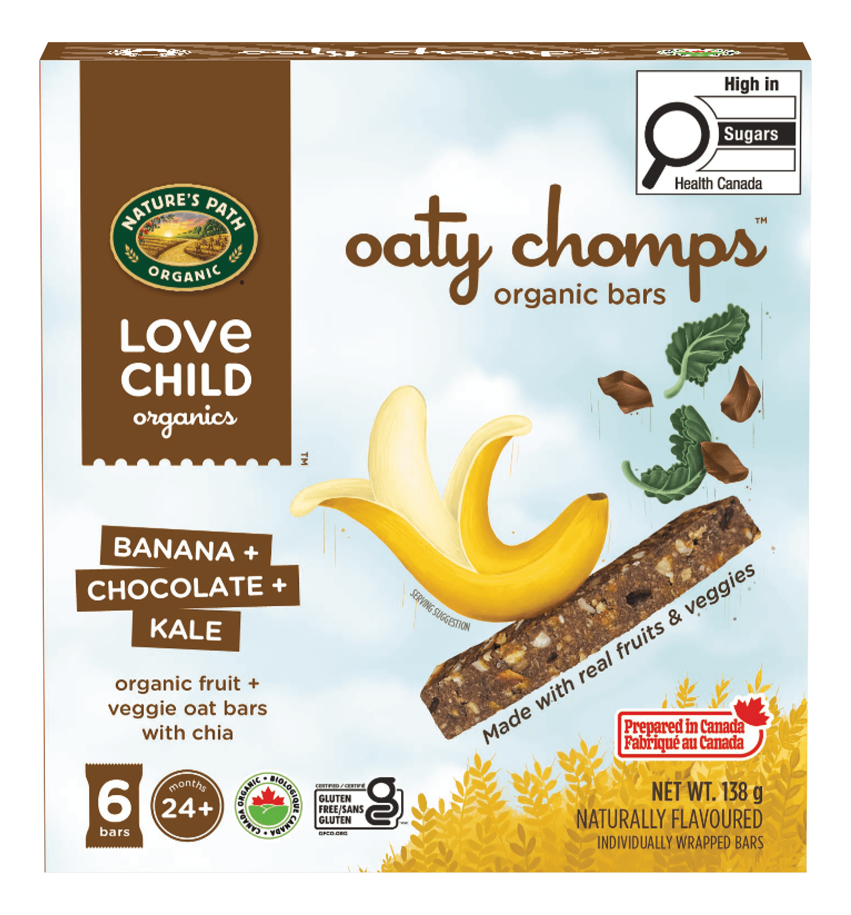 Love Child Organics Oaty Chomps Banana + Chocolate + Kale Snack Bar 138g Box