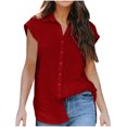thumbnail image 1 of Blouses à Manches Courtes pour Femmes Blouse d'Été Décontractée à Manches Courtes pour Femmes Bouton Couleur Unie Col Rabattu T-Shirt Hauts T-Shirts d'Été pour Femmes Hauts à Manches Courtes, 1 of 7