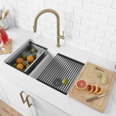 Stylish Dual Mount 30" White Composite Granite Double Bowl Kitchen Sink with 5 Accessories S-831WH