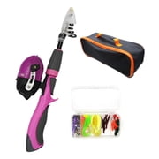 Child Fishing Rod Complete Set with Lures Traveling Kid Fishing Pole Portable Telescopic Fishing Rod and Reel Combo Kits for Boys Girls violet