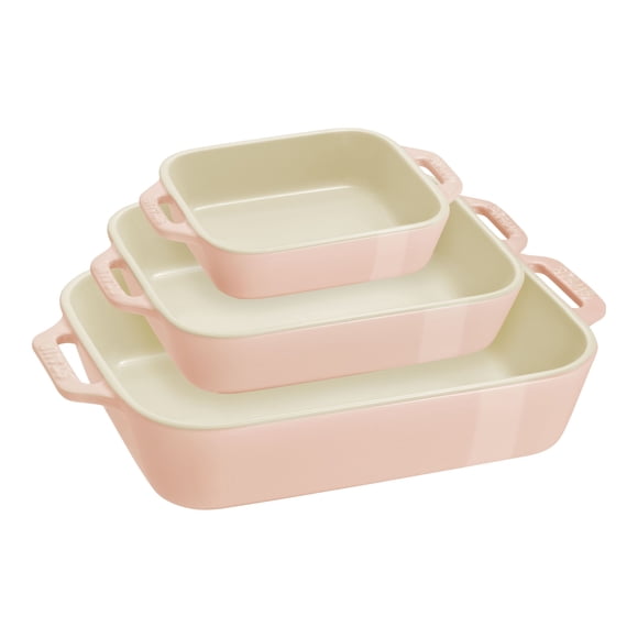 STAUB Ceramique Ensemble de Plats à Pâtisserie Rectangulaires Macaron Rose Pâle 3 Pcs