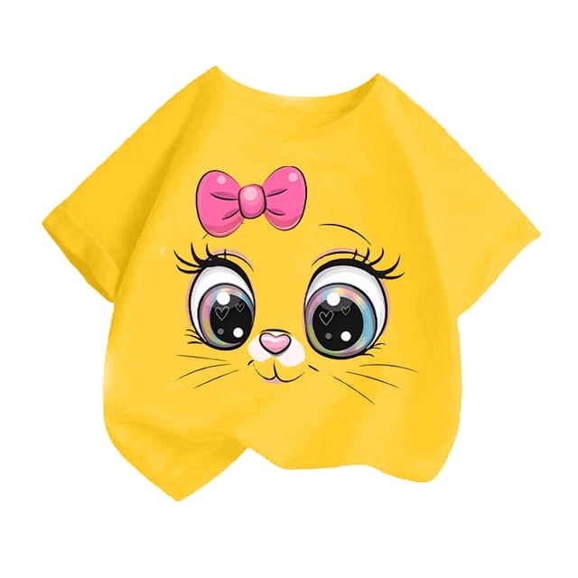 T-shirt Mignon à Imprimé pour Fille, Col Rond, Manches Courtes, Été, Décontracté, Ample, Mode, Hauts T-Shirt Longs, Superposition, Hauts pour Enfants, Chemise à Manches Longues à Rayures, Soutien-Gorge Intégré pour Fille, Chemise à Manches Longues pour Fille, Chemise Taille 8 pour Fille