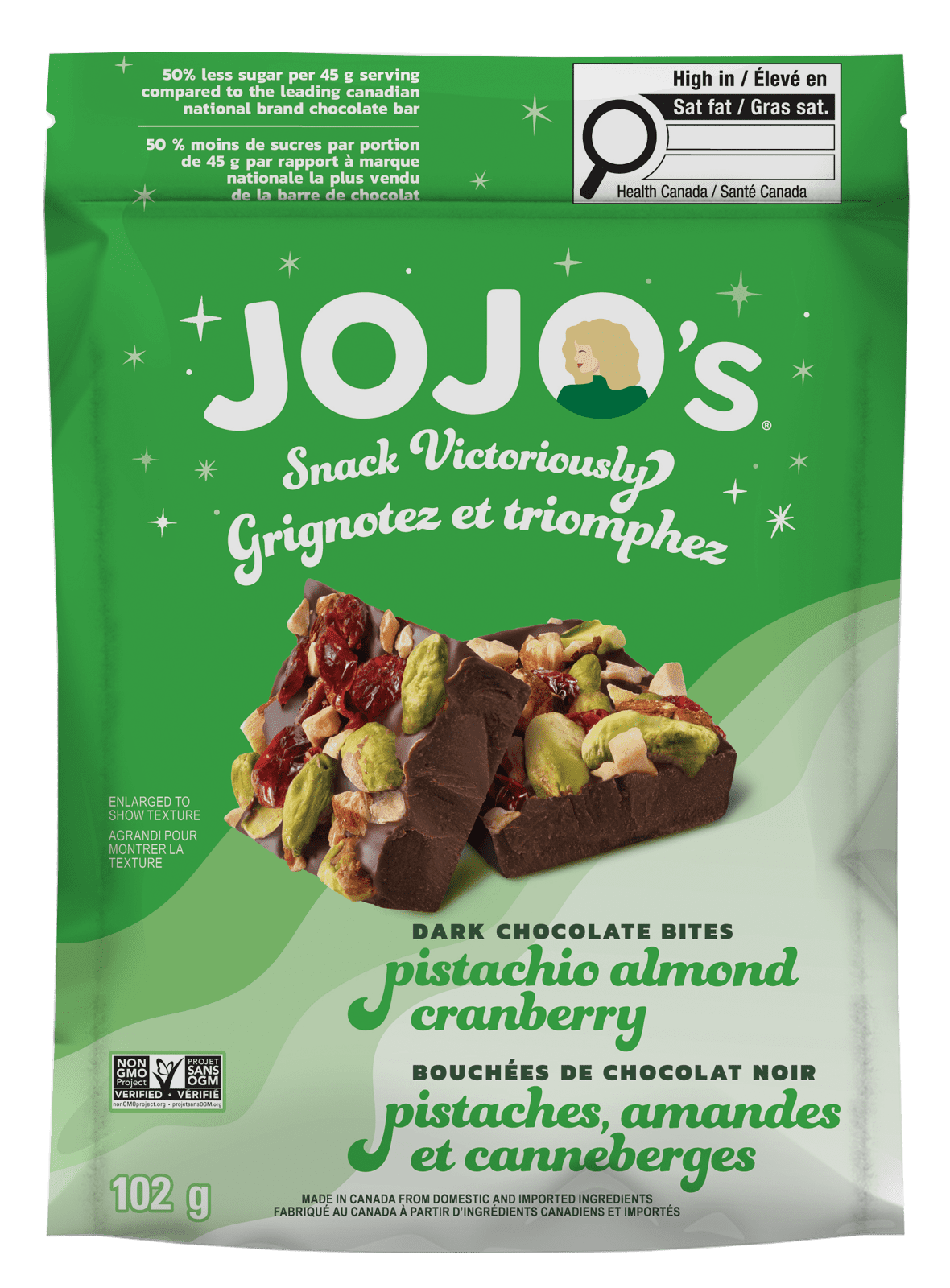 JOJO's Chocolate Dark Chocolate Bites Pistachio, Almond, Cranberry