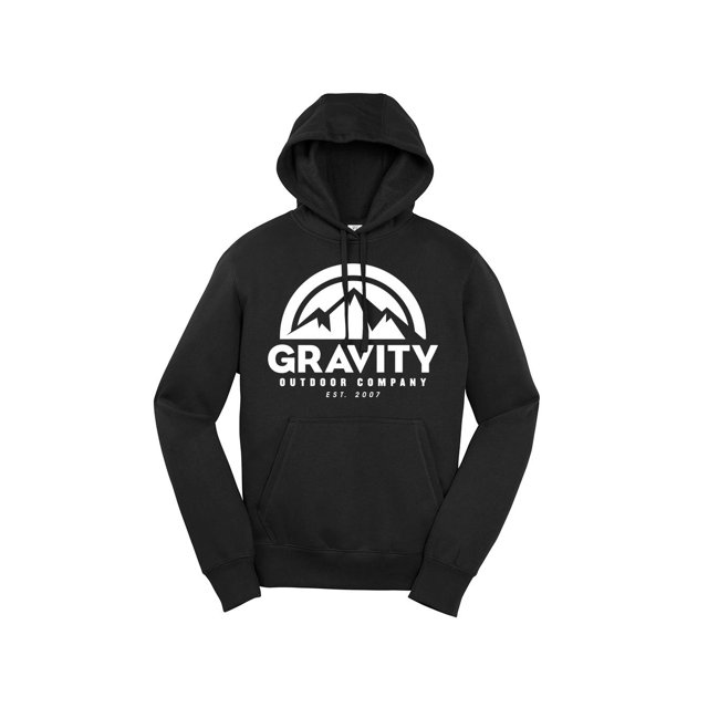 Mens Gravity Outdoor Co. Chandail à Capuche - Noir - Logo Blanc - TG