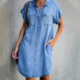 thumbnail image 2 of Penkiiy Robe Chemise Midi en Denim à Manches Courtes pour Femme, Tunique en Jean Boutonnée avec Poches, Bleu TG, 2 of 7