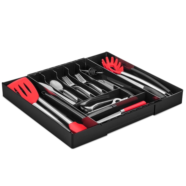 Sorbus Expandable Silverware Organizer – Large Adjustable Kitchen Drawer Tray for Utensils, Flatware, and Cutlery Storage, Black