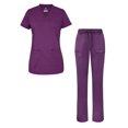 thumbnail image 1 of Adar Scrub Set for Women - Curved V-Neck Scrub Top & Tapered Drawstring Scrub Pants - 4402 - Eggplant - M, 1 of 8
