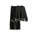 thumbnail image 4 of Fortune 2Pcs Women Knit Clothes Contrast Color Long Sleeve Loose Sweater + Wide Leg Pants Fall Lounge Set, 4 of 7