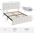 thumbnail image 2 of Queen Size Bed Frame with 4 Storage Drawers and Headboard, Faux Leather Upholstered Platform Bed Frame with Wooden Slats Support, Button Tufted Design, No Box Spring Needed, Beige, 2 of 9