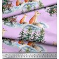 thumbnail image 3 of Soimoi Pink Rayon Fabric Fox & Pine Tree Decor Fabric Printed Yard 42 Inch Wide, 3 of 5