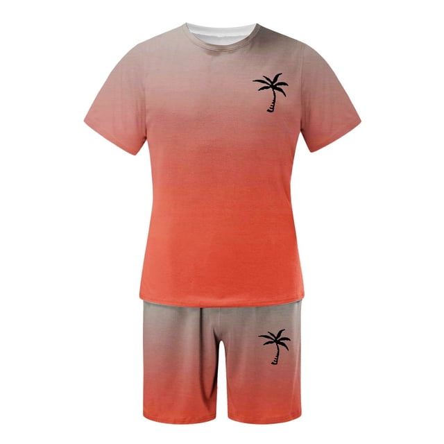 Liyamei Men's Summer Tracksuit Plus Size Short Sleeve O Neck Athletic Suit Casual Color Block Drawstring Waist Tracksuit Set
