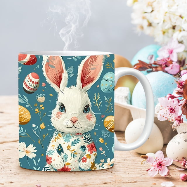 MTBLYS Easter Ceramic Coffee Mug Rabbit Design 350Ml Capacity 8Cm X 8Cm Home Office Camping Use