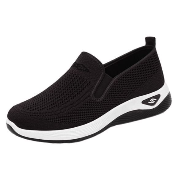 Womens Sneakers Large Size Slip on Knit Soft Sole Non Slip Comfortable Breathable Mesh Walking Shoes New Fashion Mother Shoes Black