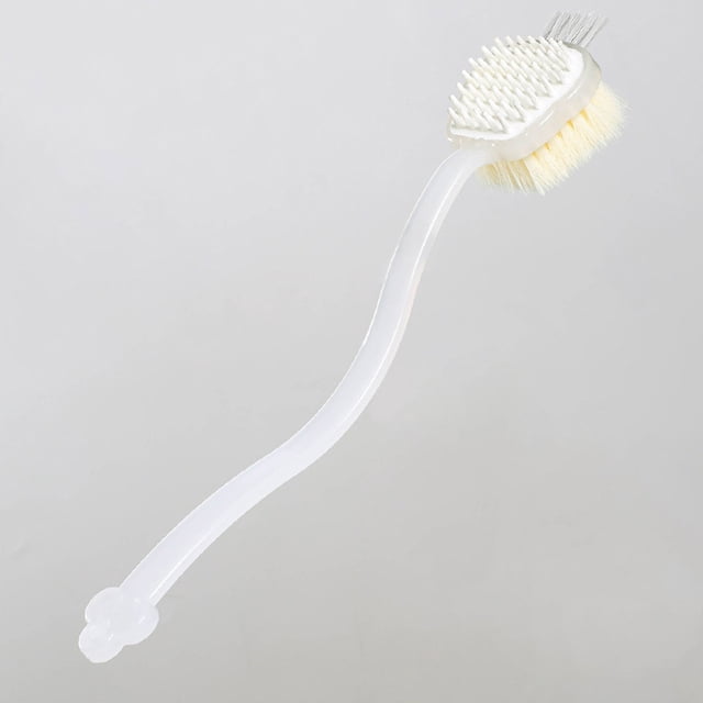 Wuztai Multi Functional Double-sided Shower Brush, Long Handle Back Scrubber with Soft Bristles, Three In One Body Brush for Exfoliating Massage and Hair Washing