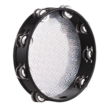 Yeacher Tambourin Radiant en Bois de 10 Pouces, Clochette, Tambour à Main avec Double Rangée de Jingles, Tête de Tambour Réfléchissante, Instrument de Percussion Musical