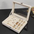 thumbnail image 1 of New Arrival Elegant Beige Velvet Jewelry Organizer Box with Dustproof Flip Cover - Anti-Oxidation Storage Solution for Rings, Earrings, Necklaces & More - Compact Size 20*15.5*5cm - Luxurious, 1 of 6