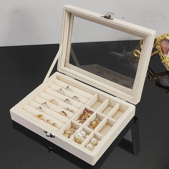 New Arrival Elegant Beige Velvet Jewelry Organizer Box with Dustproof Flip Cover - Anti-Oxidation Storage Solution for Rings, Earrings, Necklaces & More - Compact Size 20*15.5*5cm - Luxurious