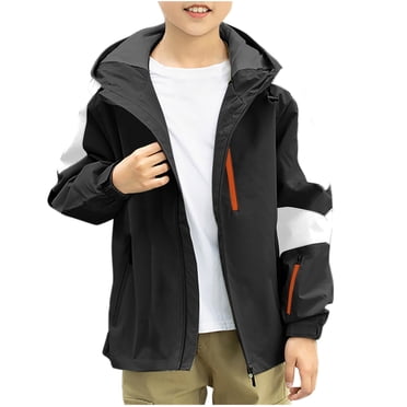 Winter Savings! SROBPTY Toddler Winter Jackets, Fashion Boys' Casual Jacket Long Sleeve Long Sleeve Hooded Jacket Solid Clothing Parkas Outwear Black, 8 Years