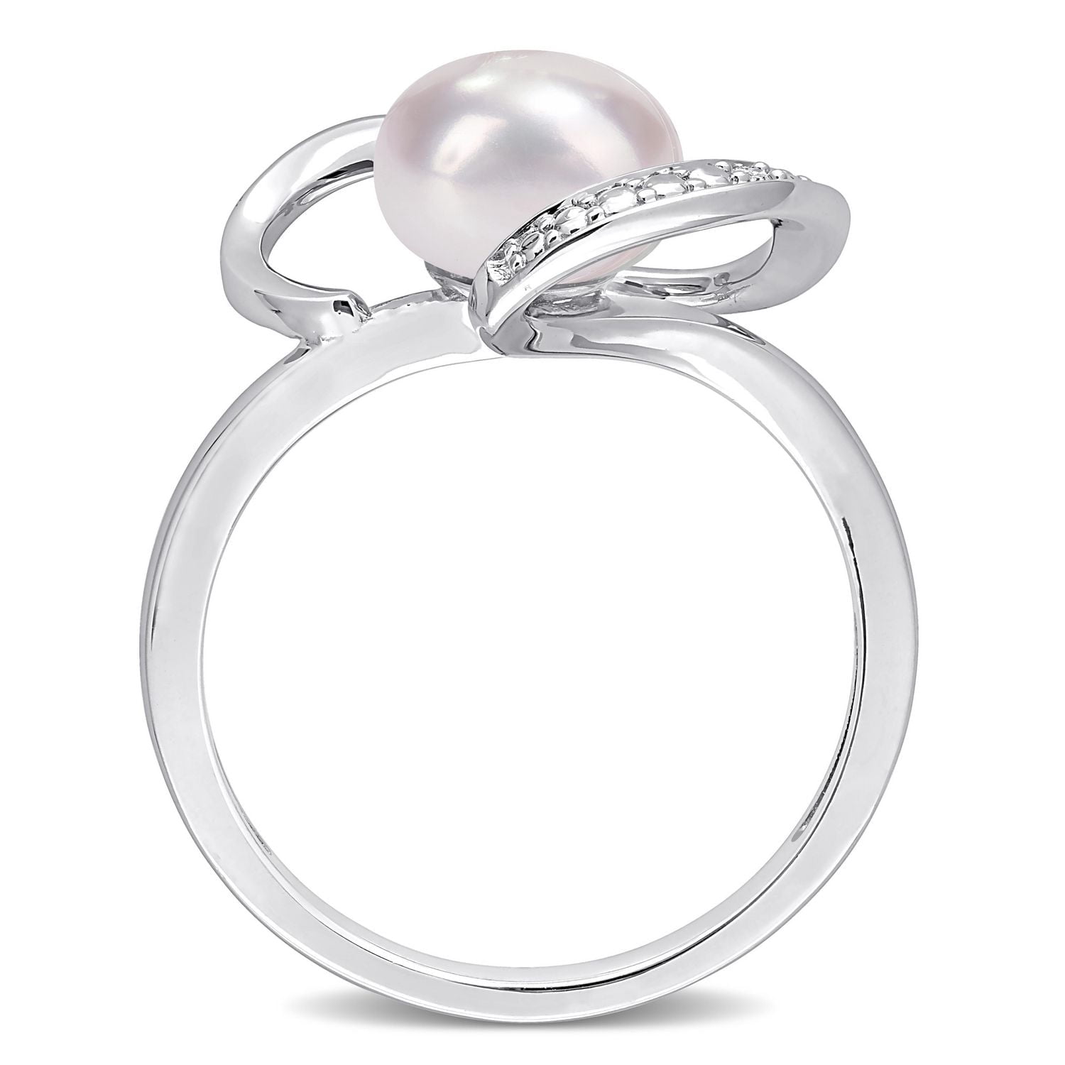 Bague en forme de coeur Miabella avec perle d’eau douce cultivée et accents de diamants en argent sterling