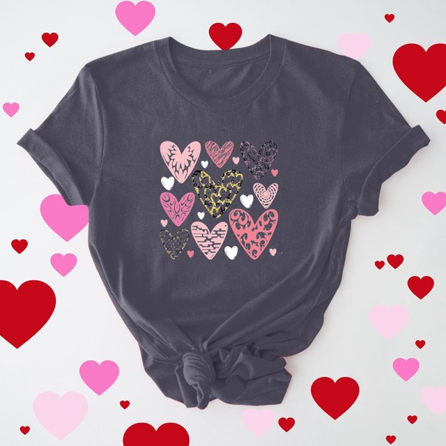 Meichang T-Shirts de la Saint-Valentin pour Femmes Imprimé Amour Doux Manches Courtes Col Rond Coupe Ample T-Shirts Tendance