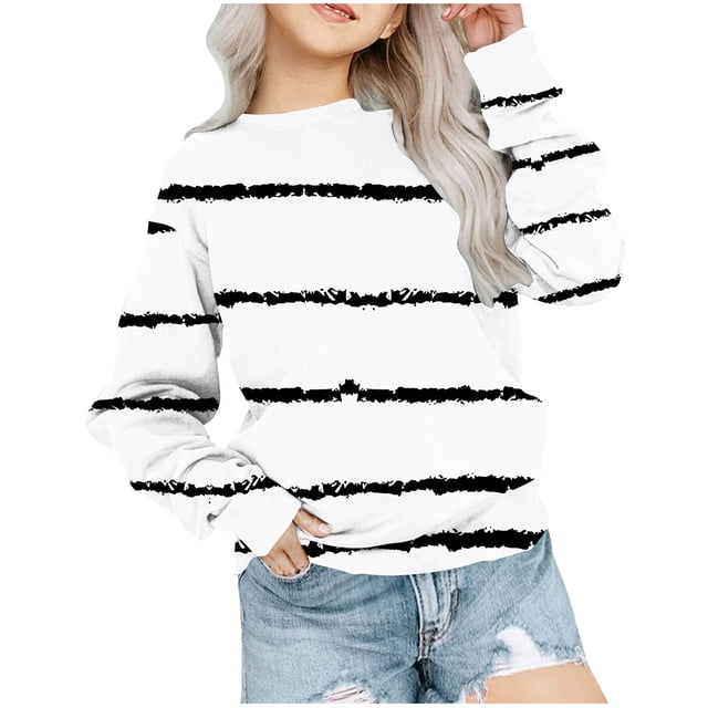 Yuyuzo Chandails en Molleton pour Filles Tout-Petits Col Rond Manches Longues Décontracté Confortable Rayé Pull d'Automne pour Bébé Fille