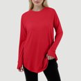 thumbnail image 2 of 2025 Chemises Opaques Unies Décontractées pour Femmes Couleur Ample Col Rond Chemises à Manches Longues pour Femmes Manches Longues Manches Raglan Chemises de Course à Manches Longues T-Shirt, 2 of 4