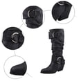 thumbnail image 3 of Slouchy Mid Calf Boots for Women Trendy Leather Pointed Toe Chunky Heel Buckle Knee High Riding Tall Boots, 3 of 5
