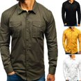thumbnail image 1 of MesaSe Men Solid Color Multi-Pockets Slim Fit Long Sleeve Turn Down Collar Shirt Top, 1 of 8
