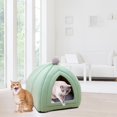 thumbnail image 4 of Lit pour Chat Mignon en Velours Semi-Fermé Niche pour Chien Chiot Chenil Sofa Chaud Confortable Vert, 4 of 9
