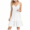 thumbnail image 1 of Kyusrd Robes d'Été à Bretelles pour Femmes 2025 Sans Manches à Col en V Mini Robe Chemise Décontractée Taille Haute Plissée Bohème à Volants Ligne A Robes d'Été, 1 of 9