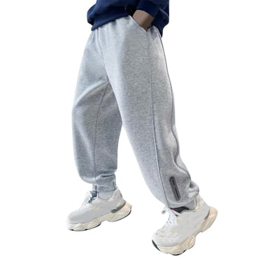 hoksml Boys' Pantalon de Survêtement Uni Taille Élastique Cordon de Serrage Ample Poches Bas Élastique Sport Décontracté Pantalon Jogger