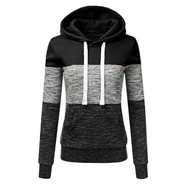 RKSTN Chandail pour Femmes Mode Décontractée Patchwork Couleur Chandails à Capuchon Amples Chandail Ample Blouse à Cordon avec Poches